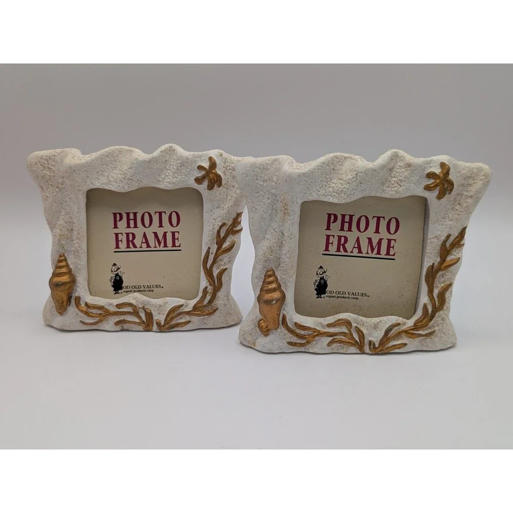 Set of 2 Vintage Regent Products Nautical Beach Shell Resin Photo Picture Frames